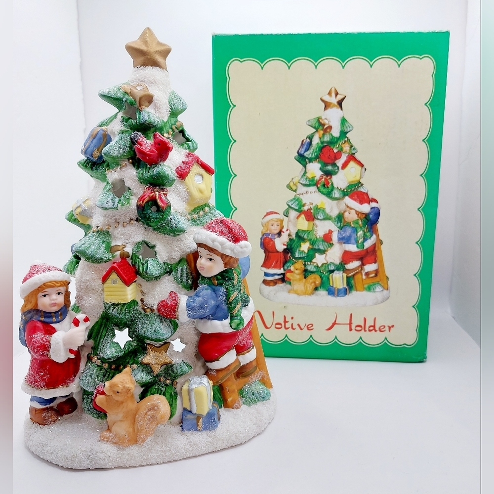 Christmas Tree Votive Tealight Candle Holder Vintage Porcelain‎ Favorite things
